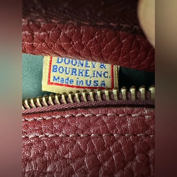 Vintage Dooney and Bourke Pebbled Leather Tote Bag in Deep Burgundy Color - Picture 10 of 12